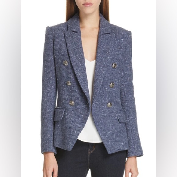 L’Agence Kenzie Double Breasted Blazer - Blue Bird Melange - Size 0 - Picture 1 of 12